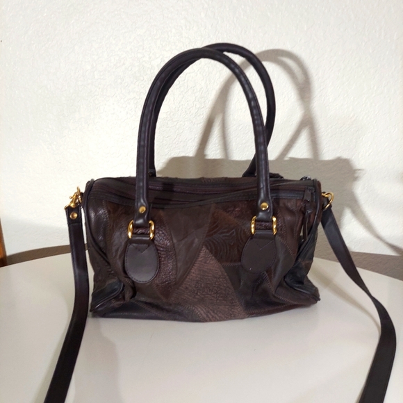 Brown Leather Patchwork Satchel Hand Bag - Picture 3 of 15